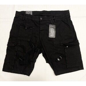 NWT Jordan Craig Cargo Shorts Size 40 42" Black Soft Denim Pockets Cotton Skater